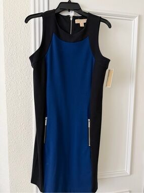 Micheal Kors Sleeveless Black and Blue Sheath Dress